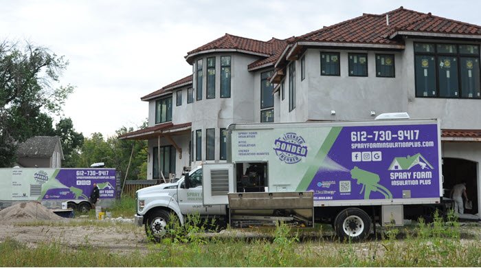 SFI Plus Trucks sm SFI Plus Spray Foam Insulation Plus trucks in front of home